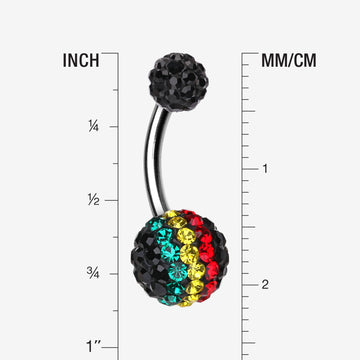 Detail View 1 of Brilliant Rasta Jamaican Multi-Gem Sparkle Belly Ring-Rainbow/Multi-Color